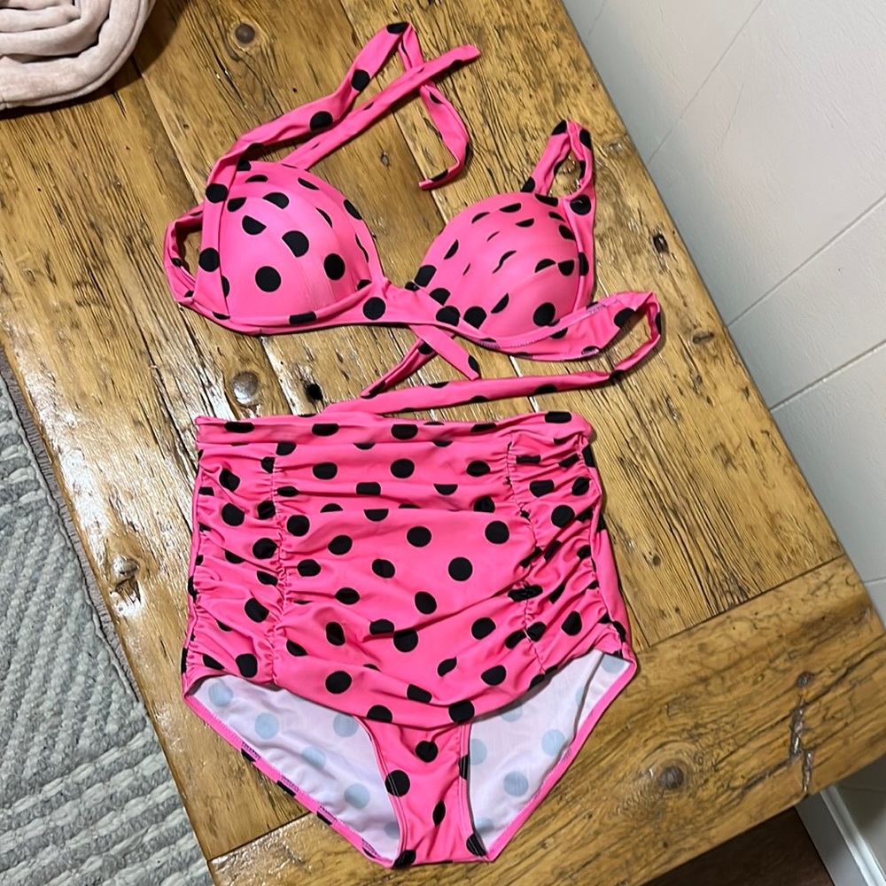 Pink and black women bathing suit